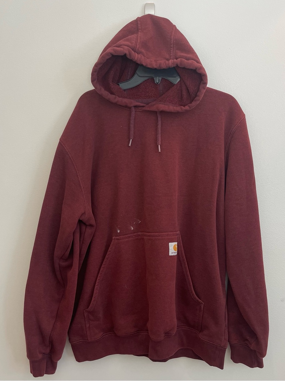 Carhartt Sweat shirt Men's L Maroon Crewneck Hoodie Grungy Stained with paint